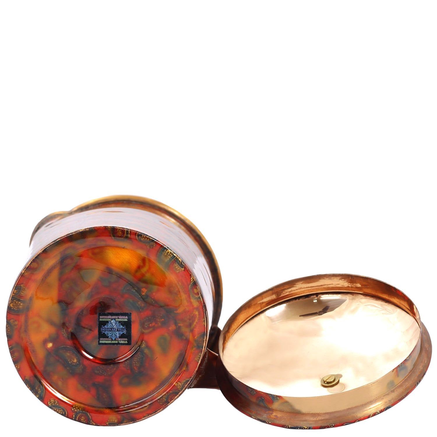 Pure copper paisley printed design jug with brass knob on lid medallion, 1500 ML